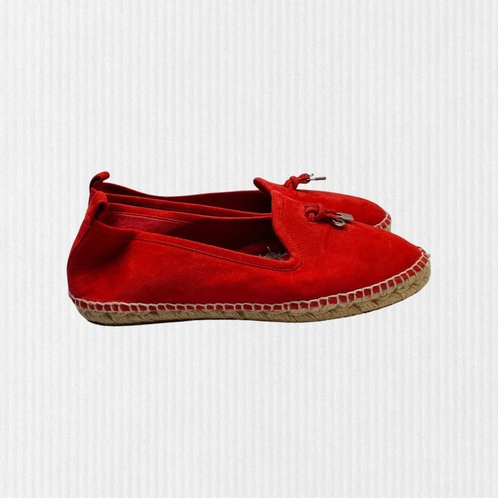 Loro Piana Red Suede Espadrille Loafers‎ with LP Padlock Charm Size 38